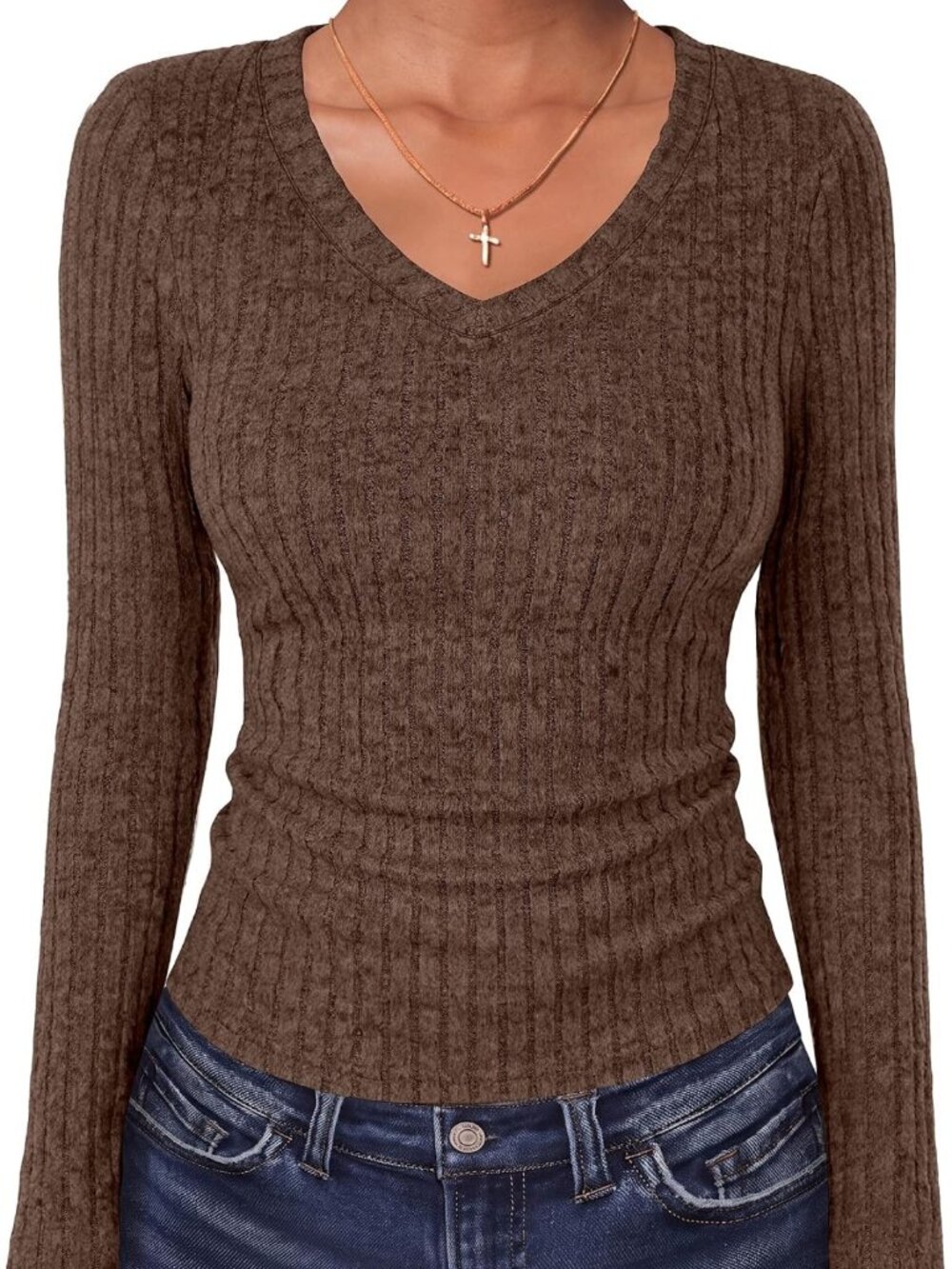 Cozy Long Sleeve Ribbed Fitted Sweater Top for Women - Perfect for Layering!